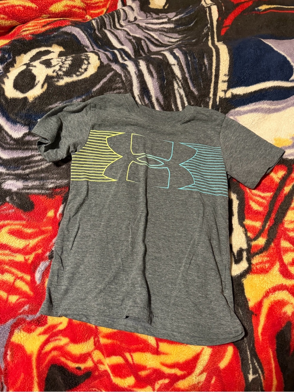 Under Armour kids Gray Performance Tee with Neon Graphic